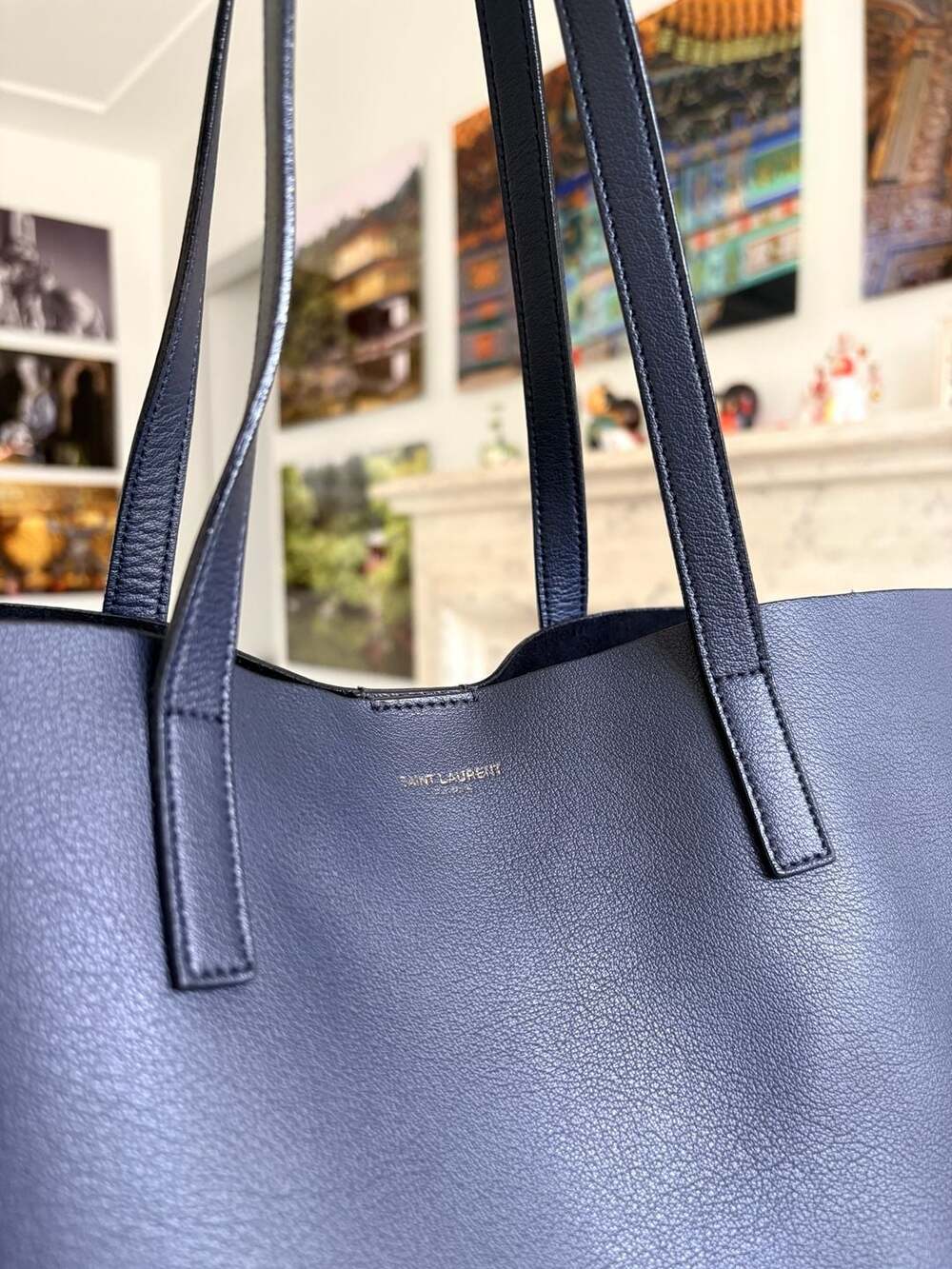 Saint Laurent East West Shopping Tote in Navy Blue Like New - Picture 16 of 16